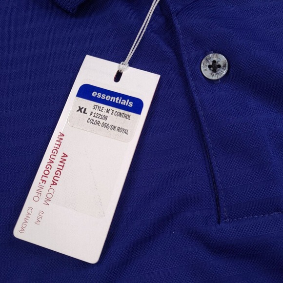 Antigua Polo Shirt Mens Size XL Blue Striped Famous And Hated Bulldog Embroidery - Picture 5 of 15
